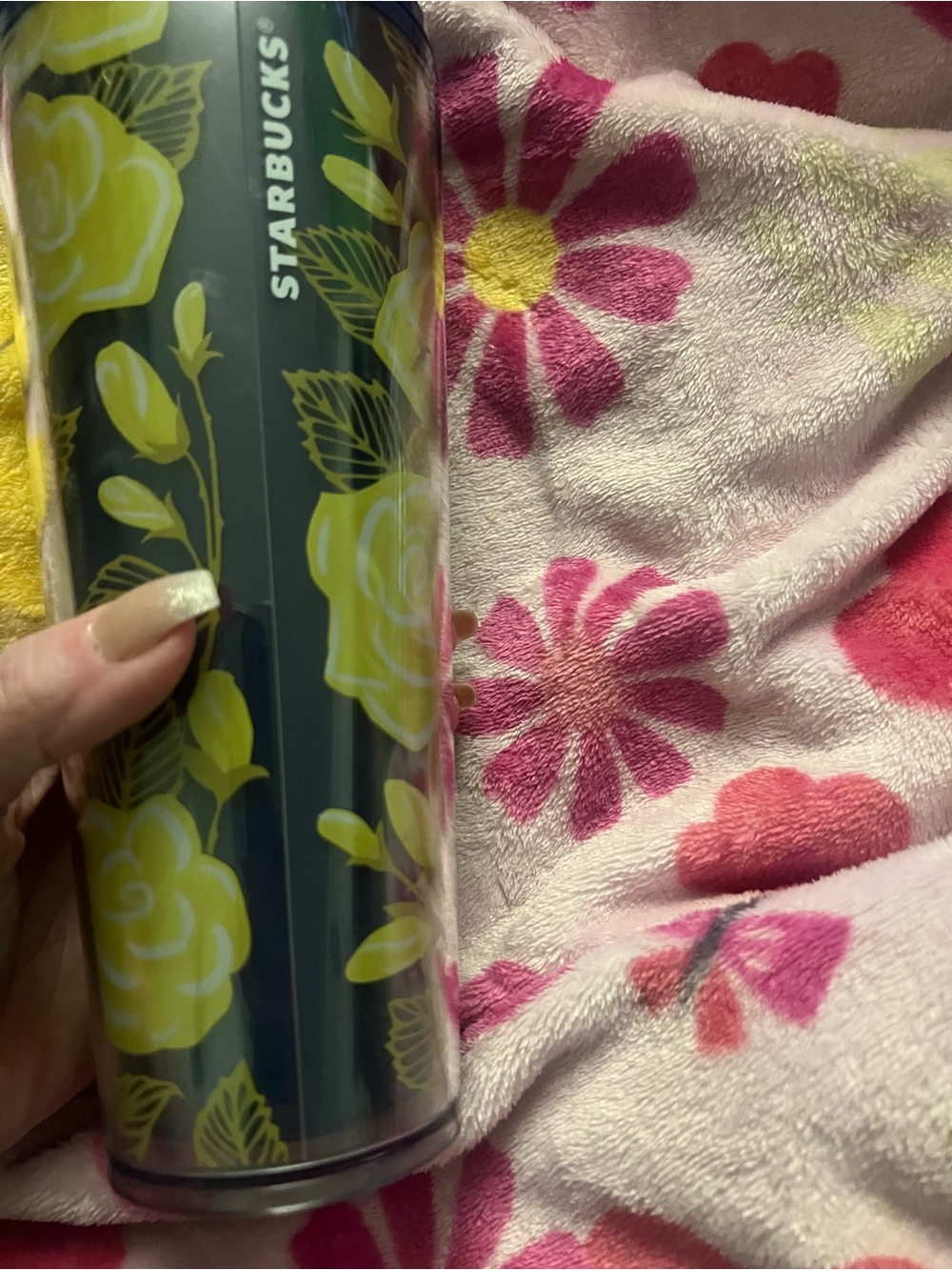 Starbucks Dark Green and Yellow Floral Tumbler